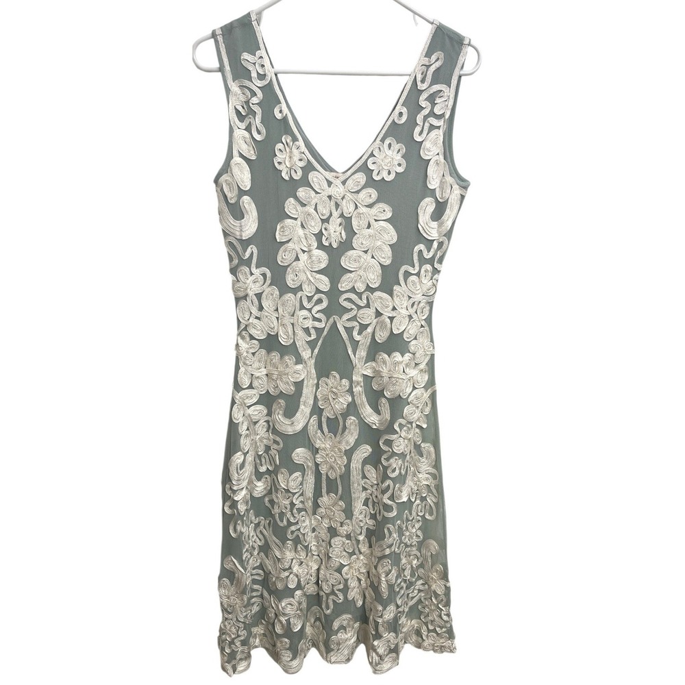 Sundance Cameo Soutache Embroidered Mesh Midi Fairy‎ Dress Sage Green Size M
